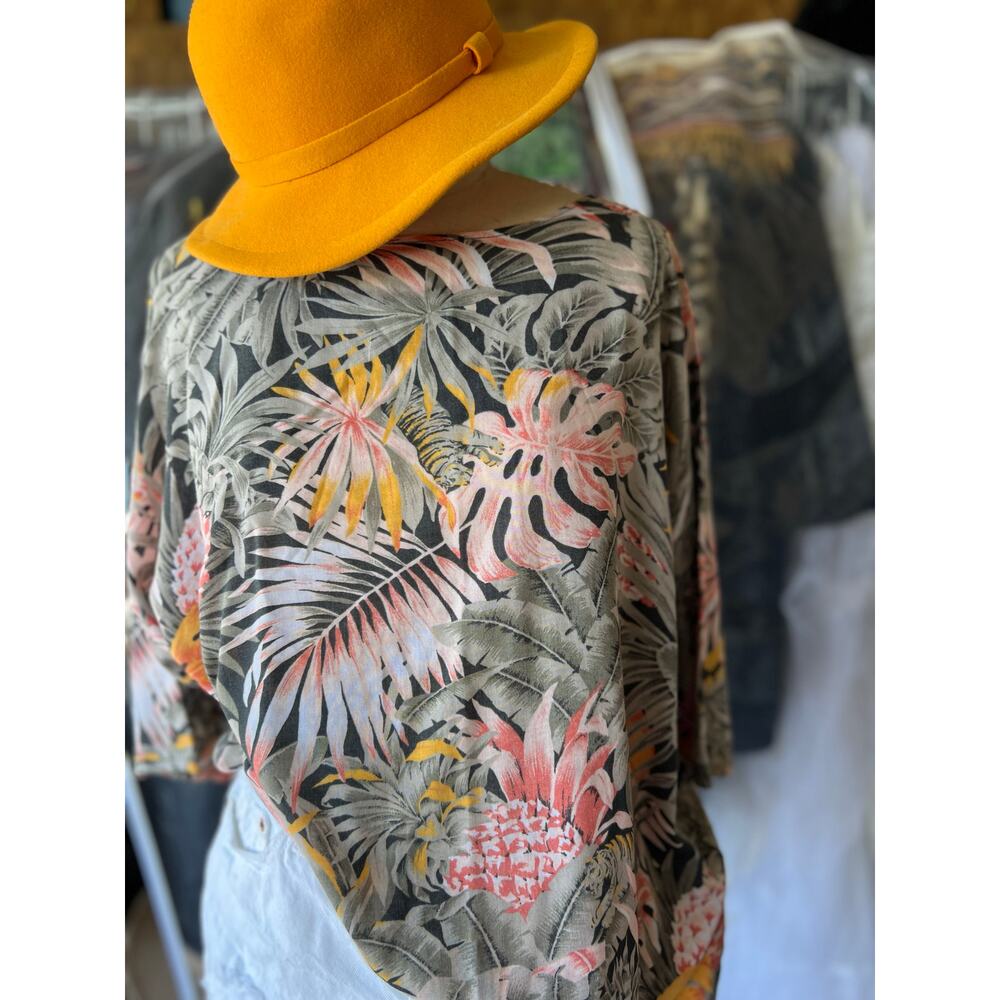 Vintage Paris Label Tropical Blouse Oversized Jungle Shirt Pineapple Tiger Print